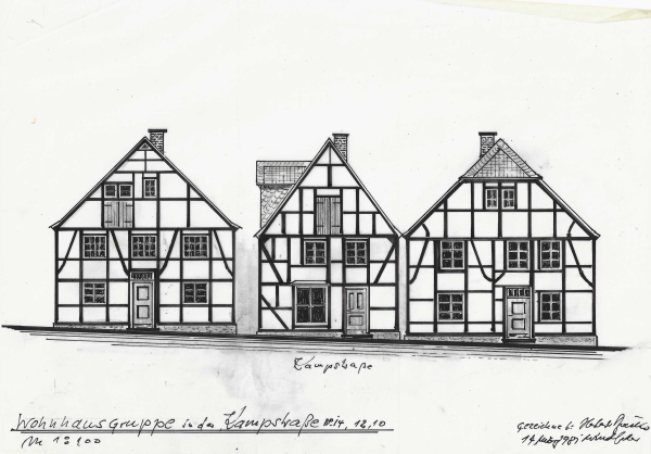 Wohnhausgruppe in der Kampstraße Nr. 14, 12 und 10, heute Gaußstraße