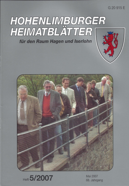 2007 05 Ehrengäste am Tag der Wiedereröffnung über den sanierten Wehrgang von Schloss Hohenlimburg. Von links: Didetmar Millhoff, Dr. Herbert Kersting, Helmut König, Dr. Wilhelm Bleicher, Prof. Peter Vermeulen, weit rechts Friedhelm Siegismund.