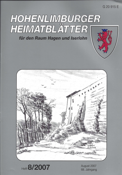 2007 08 Schloss Hohenlimburg am Mauerdurchlass, der Gartentreppe und dem Schutthaufen auf einer lavierten Federzeichnung von Richard Röder, Dortmund (26.10.2005) Blick von OSO