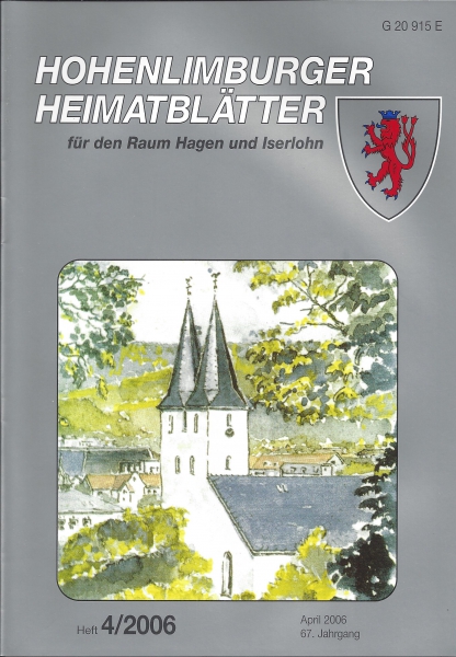 2006 04 Die oberste Stadtkirche in Iserlohn, vom Krankenhaus Bethanien her gesehen. Vor über einem Jahrzehnt leitete der Jubilar die Restaurierungsarbeiten vor Ort, Ausschnitt aus dem Aquarell von Ernst Dossmann.