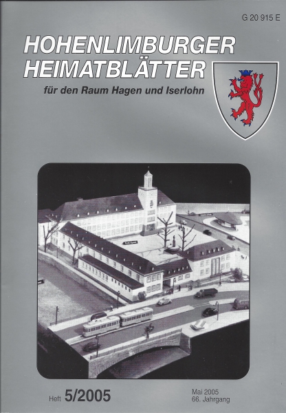 2005 05 Rathaus Hohenlimburg nach dem Plan des Schwerter Architekten Carl Hermann Josef Schmitz und Rathauspavillon Modell 1954. Der bedeutsame Gebäudeflügel an der Stennertstraße wurde nie gebaut.