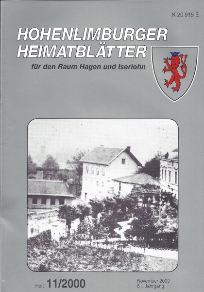 2000 11 Unternahmer um 1880. Garten der ehemaligen Villa Weber (Weber & Giese). Dahinter v. l.: Spätere Metzgerei Lothringer/Werner/Goer, Brennesche Wohnhaus mit Souterrain (später Wilhelm Steinbach), quer zum Nahmer Bach ...