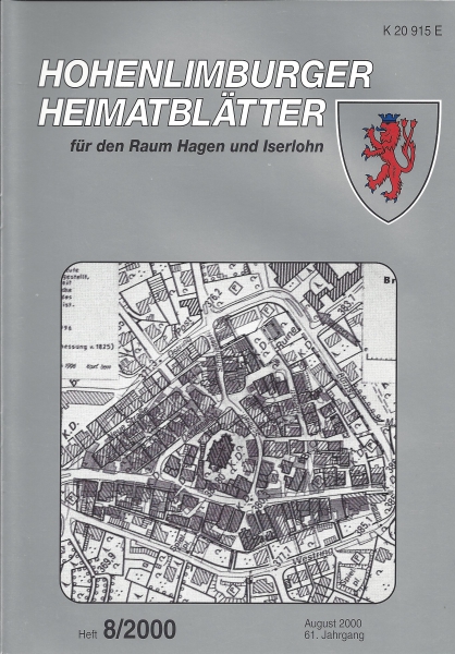 2000 08 Karte des Stadtkerns von Breckerfeld nach dem Urkataster von 1825, versehen mit den Linien der modernen Straßenführung und heutigen Bebauung; gez. von Karl Voss, Hagen, 1996 (Ausschnitt)