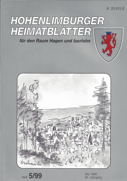 1999 05 Blick auf Iserlohn. Farbig aquarellierte Federzeichnung, später als Postkarte gedruckt (Ausschnitt).