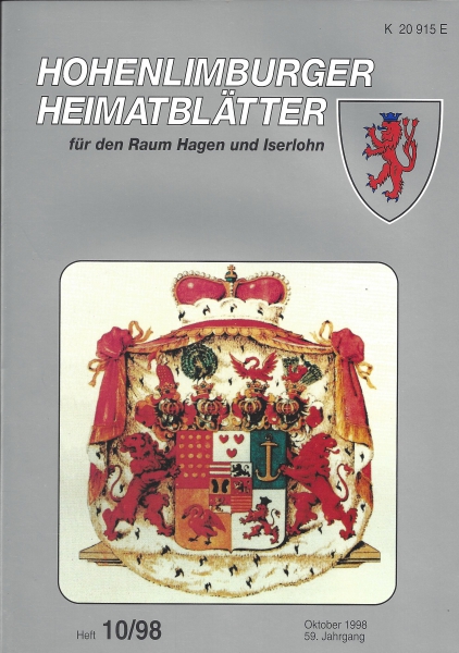 1998 10 Wappen des Hauses zu Bentheim-Tecklenburg. Zur Bedeutung der vier Helmzieren: Mohr (Bentheim), Pfau (Tecklenburg), Schwan (Steinfurt), Löwe (Limburg). Die Wappenschilde der Grafschaften zeigen: 19 goldene Schildbeschläge auf rot (Bentheim), ...