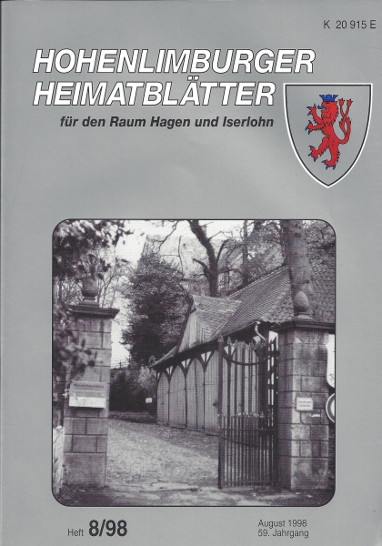 1998 08 Eingangsbereich Schloss Hohenlimburg mit der Remise. Das Foto diente als Vorlage für die im Juli 1998 verwirklichte Rekonstruktion der steinernen Pinienzapfen auf den Säulen. Foto: Widbert Felka, 1984