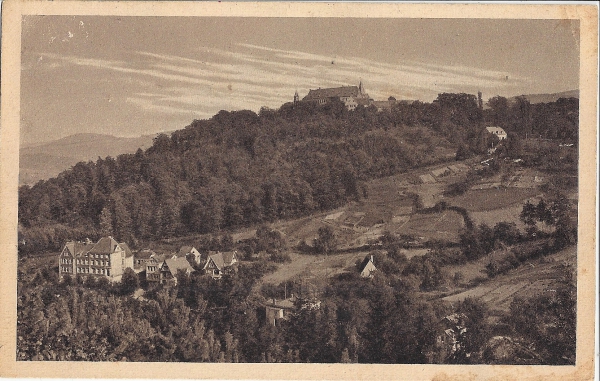 Hohenlimburg. Schloss mit neuer Wesselbachschule. Postkarte