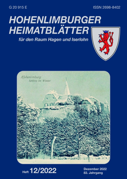 2022 12 Hohenlimburg Schloss im Winter steht auf der historischen Ansichtskarte, herausgegeben vom heimischen Verlag Robert Hlsberg um 1930