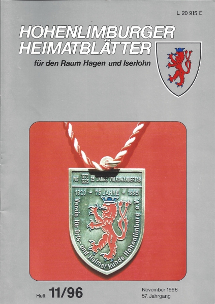 1996 11 Doppeljubiläum Wappen Heimatverein als Medaille des Verbands für Sport Hohenlimburg, 1995. Foto: Widbert Felka