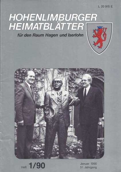 1990 01 Übergabe des Fritz-Steinhoff-Denkmals vor dem Hagener Rathaus (29.9.1989) durch Ministerpräsident Jahannes Rau und Rudolf Loskand. Foto: Helga Reiher