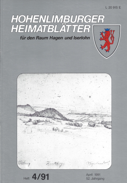1991 04 Der Kaisberg bei Hagen. Blick aus Richtung Volmarstein. Zeichnung von Alfred Rethel.