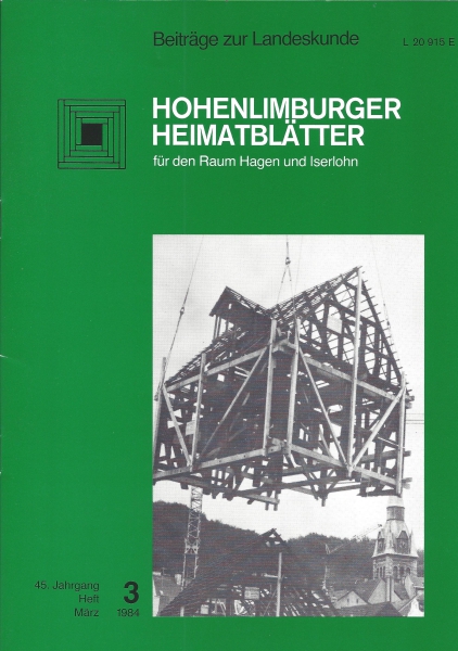 1984 03 Das letzte der drei Fachwerkhäuser an der Hohenlimburger Gaußstraße wird zum Zwecke der Restaurierung auf dem Marktplatz umgesetzt. Foto: Widbert Felka, 1983