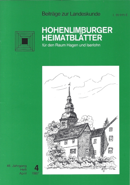 1987 04 Die Elseyer Kirche mit der vorgelagerten Besitzung Osthoff. Federzeichnung Werner Marks um 1980