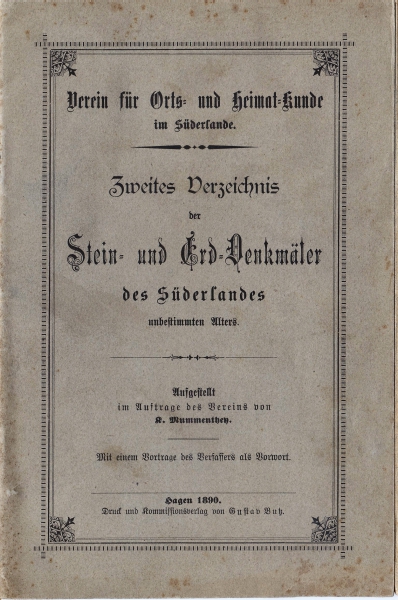 Stein- und Erd-Denkmäler des Süderlandes unbestimmten Alters, zweites Verzeichnis