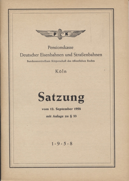 Satzung Pensionskasse Deutscher Eisenbahnen und Straßenbahnen, 1958