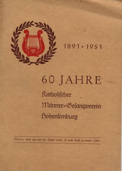 Katholischer Männer-Gesangsverein Hohenlimburg 1891 - 1951 60 Jahre