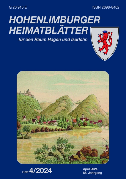 2024 04 Ansichtskarte aus der Kaiserzeit (Ausschnitt), „LIMBURG jetzt HOHENLIMBURG im Jahre 1810 vom Oegerstein”. Als Vorlage diente ein „Originalaquarell im Besitze des Süderl. Museums Altena. Geschenk der Familie H. Voswinkel, Hagen.” Foto: Archiv Heima