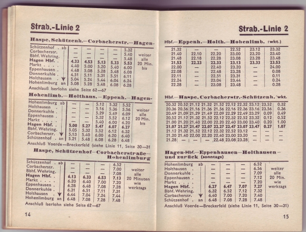 Fahrplan Hagener Strassenbahn 1953 / Hagen / 17.05.1953