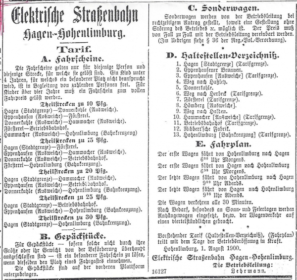 Elektrische Straßenbahn Tarift