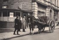 Pferdefuhrwerk in der Innenstadt um 1950